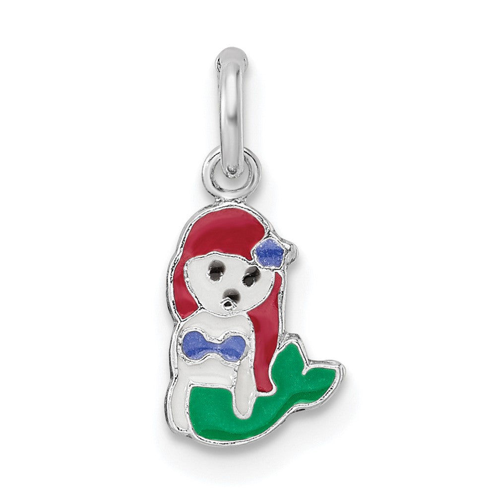 Sterling Silver RH-plated Multi-color Enamel Mermaid Children's Pendant (0.39 grams)