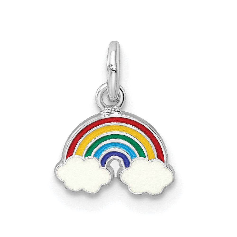 Sterling Silver RH-plated Polished & Enameled Rainbow Children's Pendant (0.42 grams)