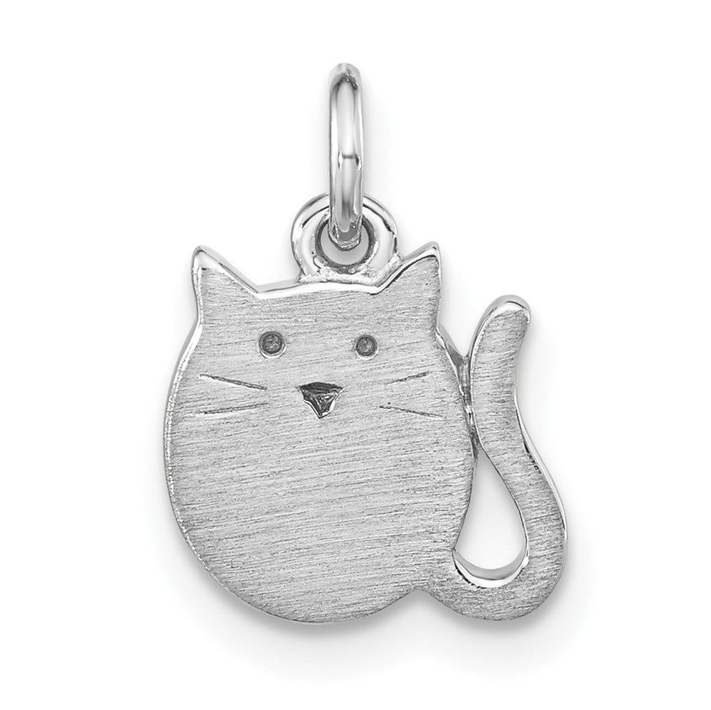 Sterling Silver Rhodium-plated Polished & Brushed Cat Children's Pendant (1.13 grams)