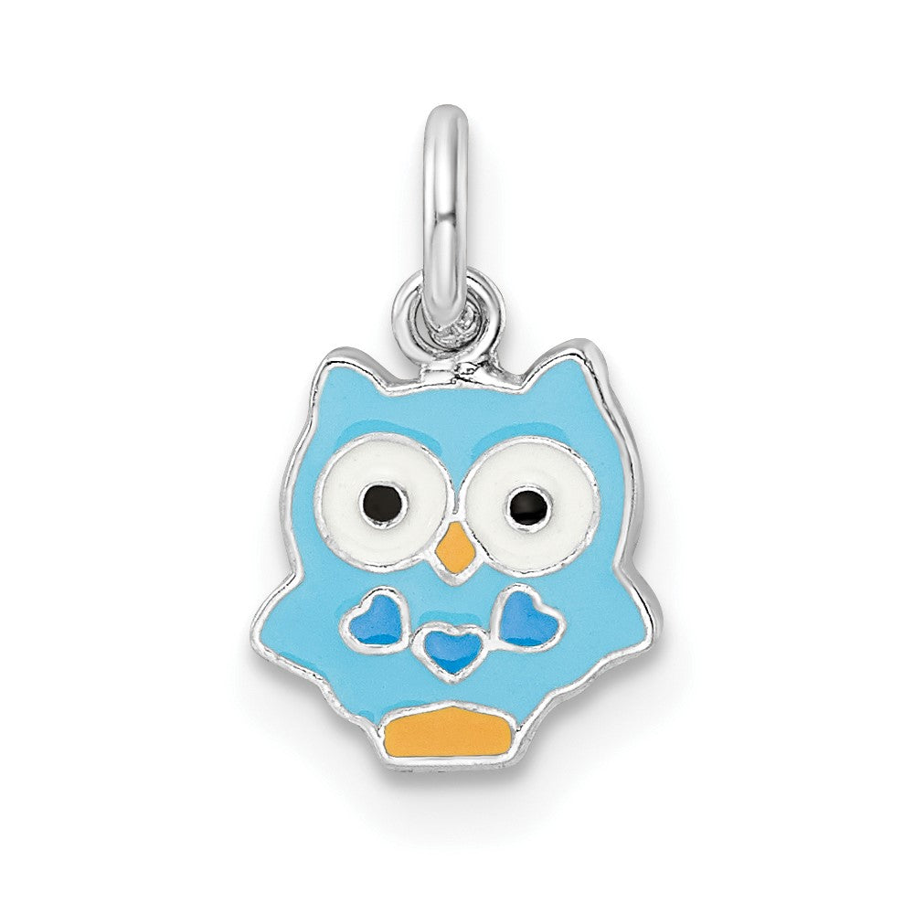 Sterling Silver RH-plated Multi-color Enameled Owl Children's Pendant (0.5 grams)