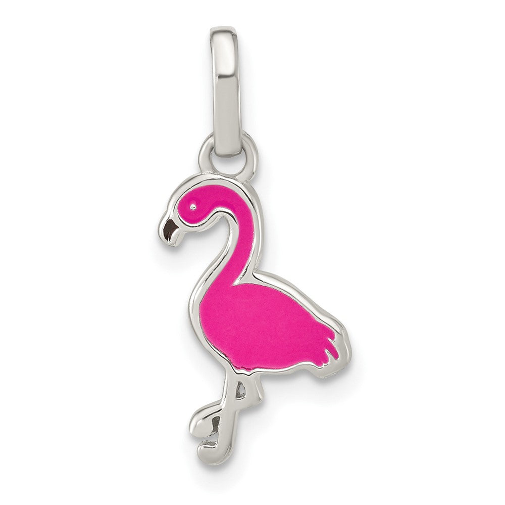 Sterling Silver Hot Pink & Black Enameled Flamingo Children's Pendant (0.74 grams)