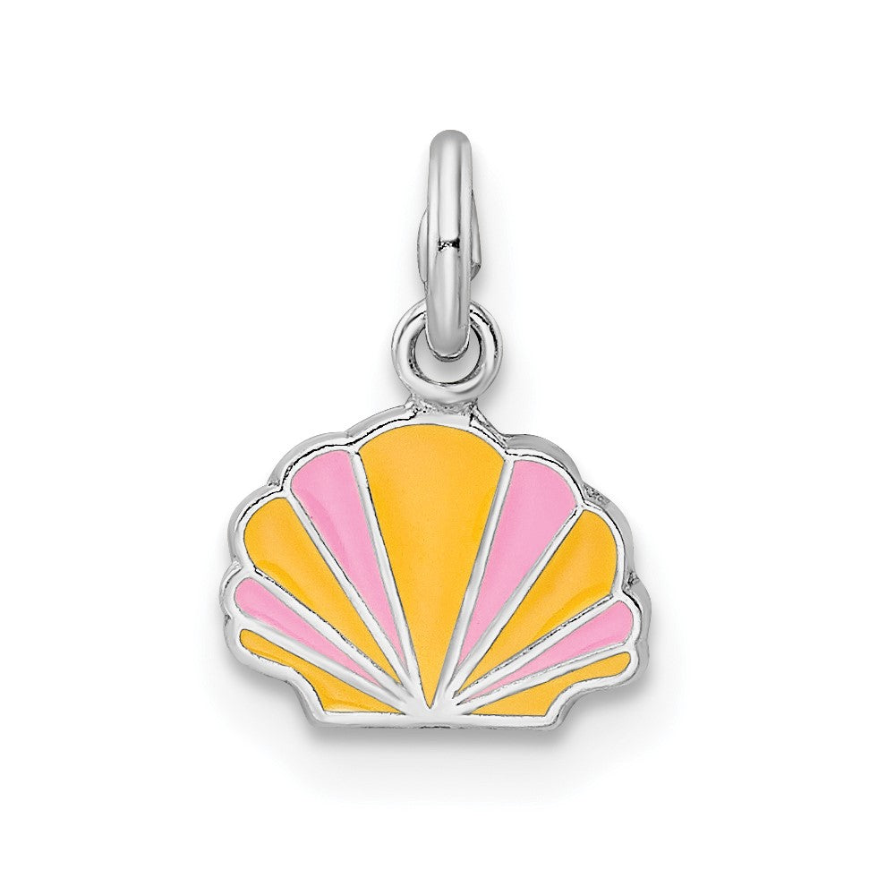 Sterling Silver RH-plated Pink & Orange Enameled Shell Children's Pendant (0.48 grams)