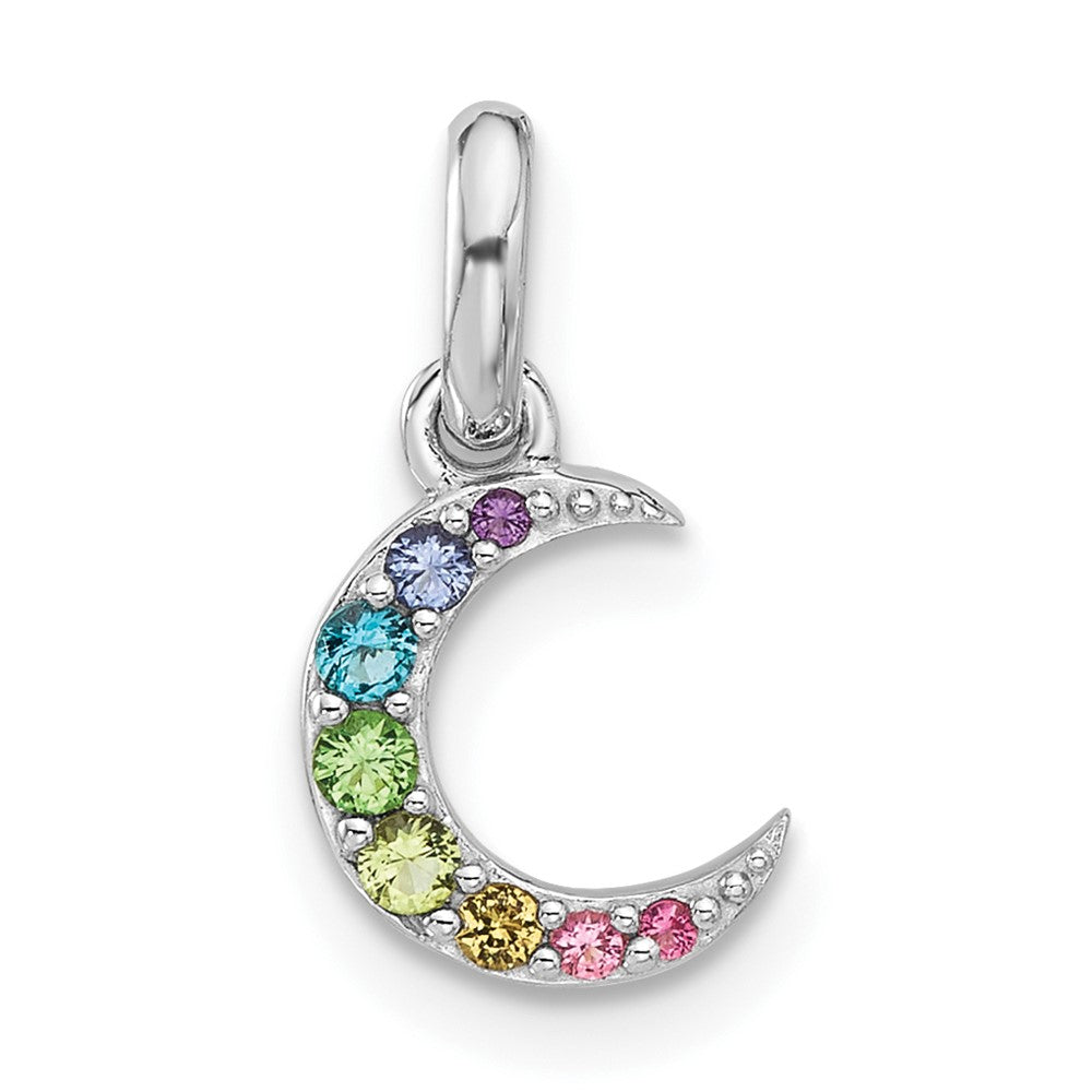 Sterling Silver Rhodium-plated Rainbow Crystal Moon Children's Pendant (0.44 grams)