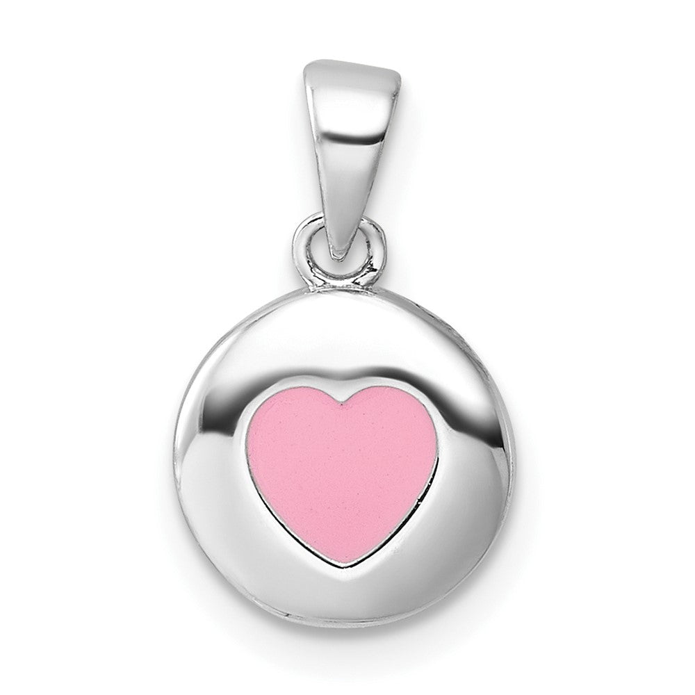 Sterling Silver Rhod-plated Polished Pink Enamel Heart Children's Pendant (1.31 grams)