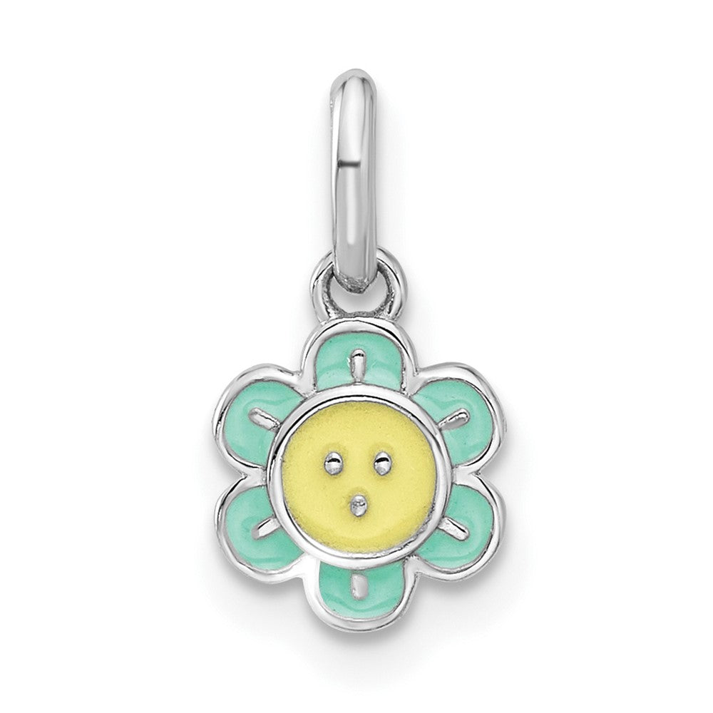 Sterling Silver RH-plated Blue & Yellow Enamel Flower Children's Pendant (0.59 grams)