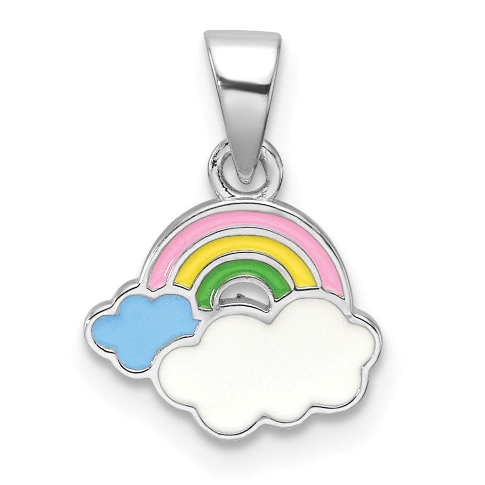 Sterling Silver RH-plated Multi-color Enamel Rainbow Children's Pendant (0.92 grams)