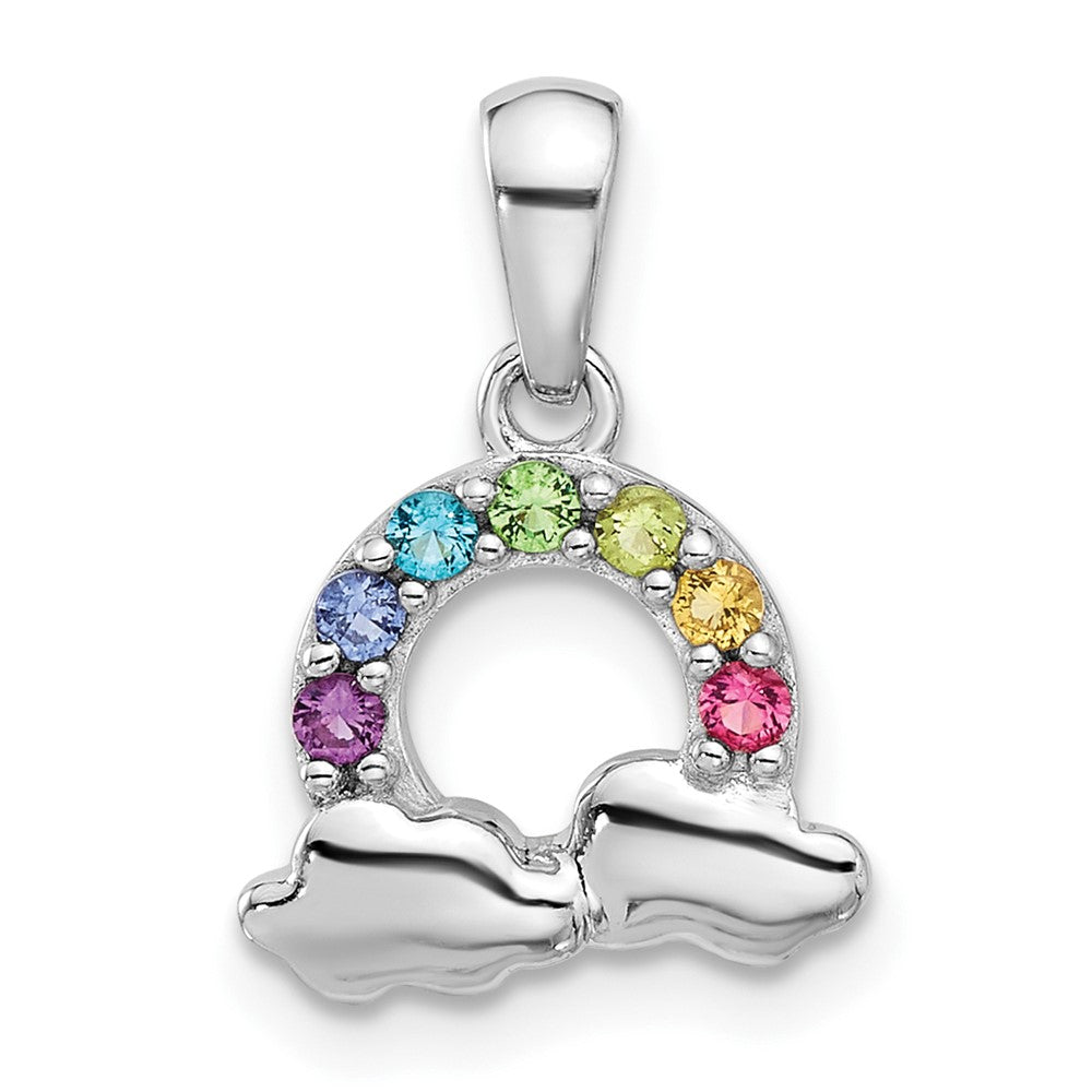 Sterling Silver Rhod-plated Crystal Rainbow & Clouds Children's Pendant (1.03 grams)