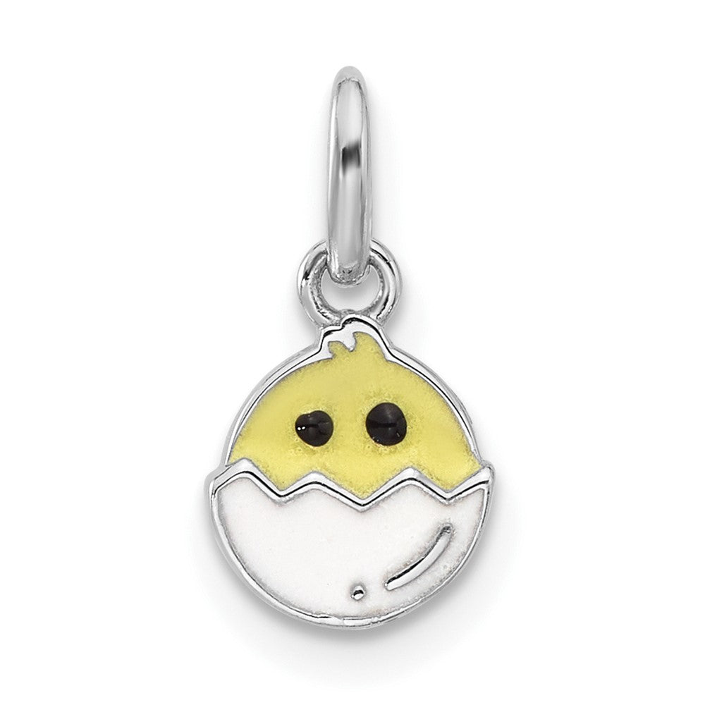 Sterling Silver Rhodium-plated Enameled Chick in Egg Children's Pendant (0.57 grams)