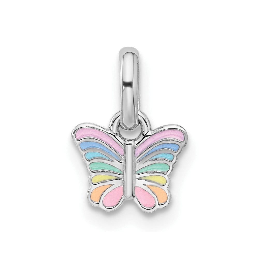 Sterling Silver Rhodium-plated Children's Small Enamel Butterfly Pendant (0.38 grams)