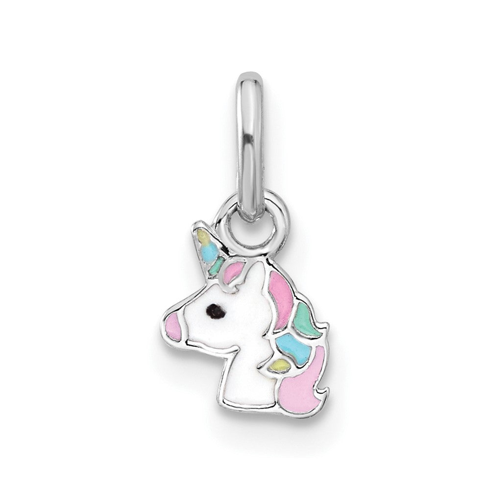 Sterling Silver Rhodium-plated Children's Enamel Unicorn Pendant (0.24 grams)