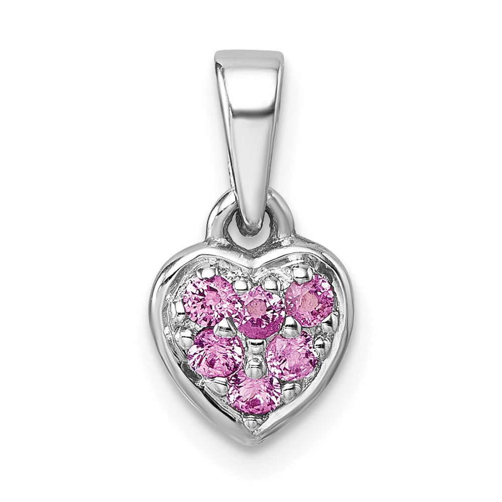 Sterling Silver Rhodium-plated Children's Pink CZ Heart Pendant (0.67 grams)