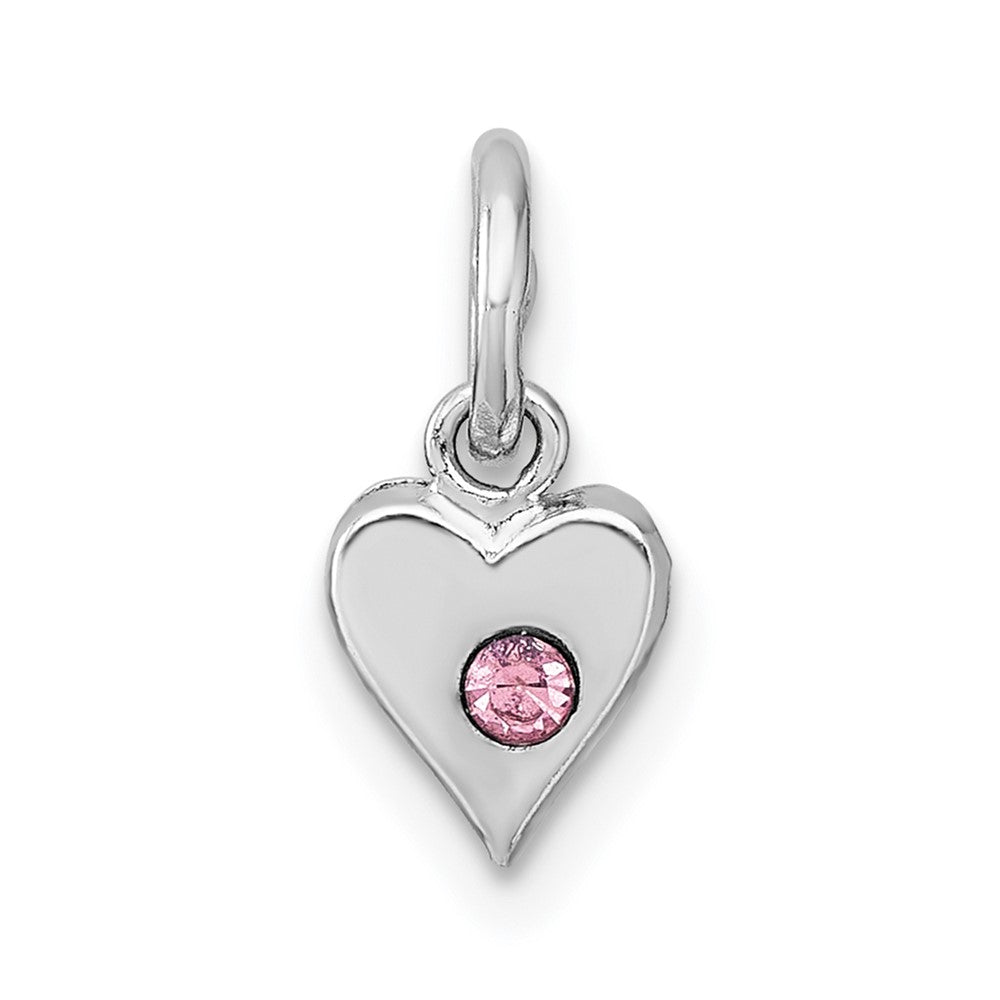 Sterling Silver Madi K RH-plated Pink Crystal Heart Children's Pendant (0.28 grams)