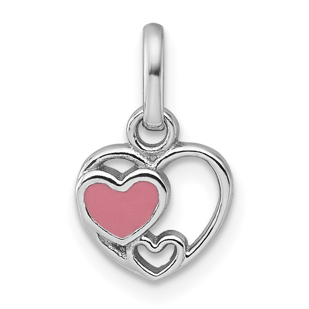 Sterling Silver Rhodium-plated Polished Enamel Triple Heart Pendant (0.63 grams)