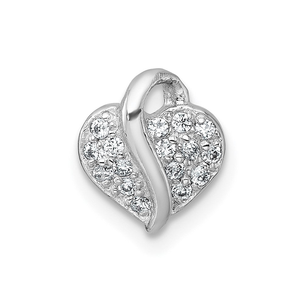 Sterling Silver Rhodium-plated Polished CZ Heart Children's Pendant (0.69 grams)