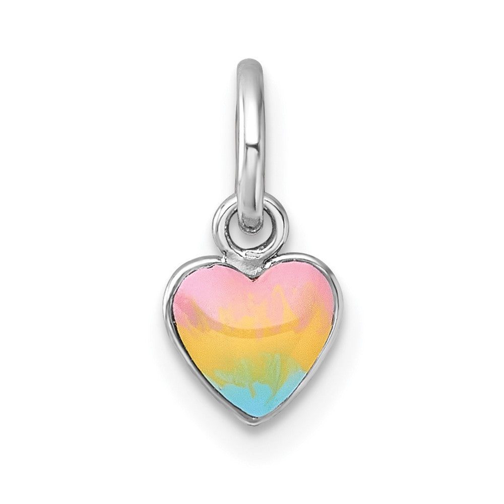 Sterling Silver Madi K RH-plated Enamel Rainbow Heart Children's Pendant (0.28 grams)