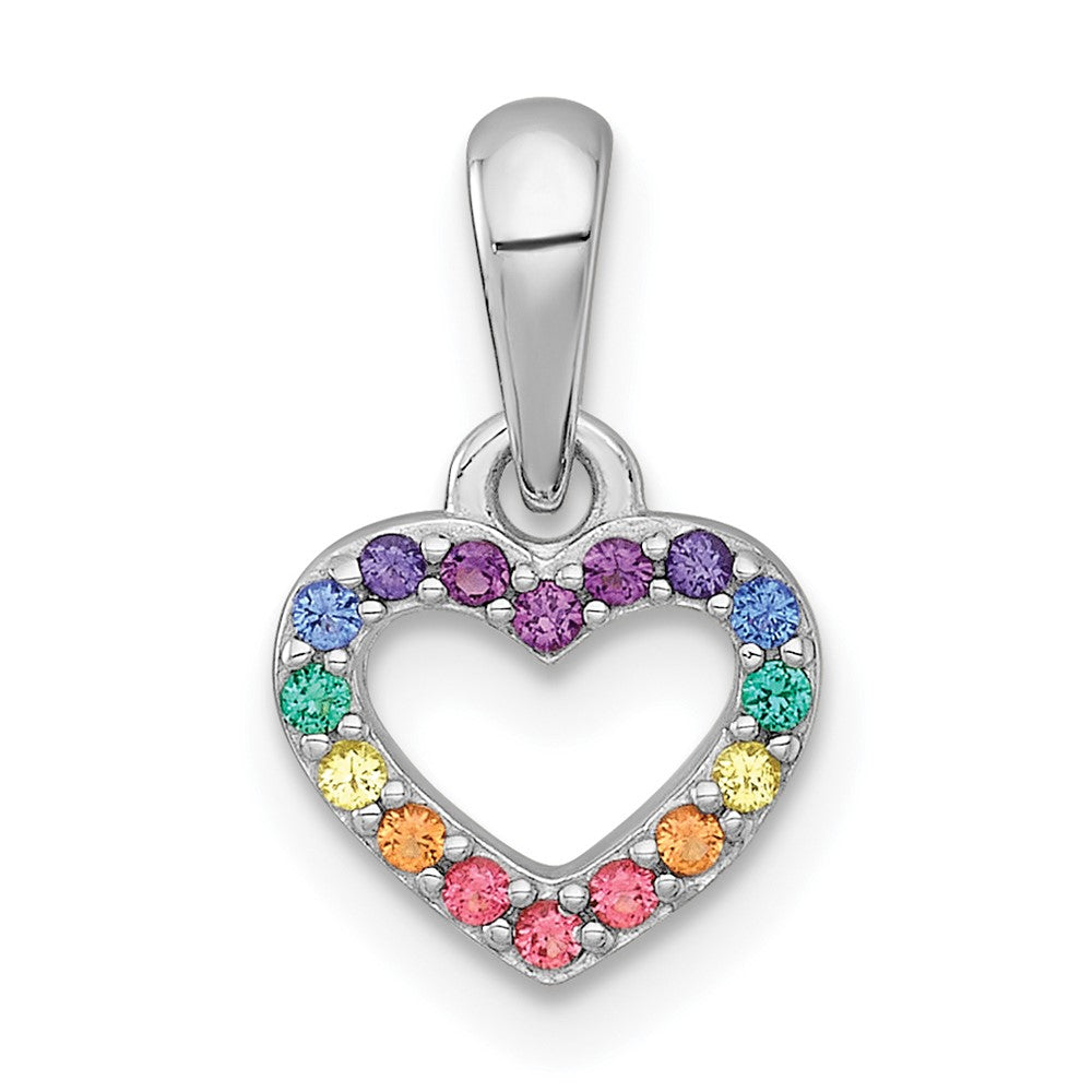 Sterling Silver RH-pl Multi Color Nano Crystals Heart Children's Pendant (0.51 grams)