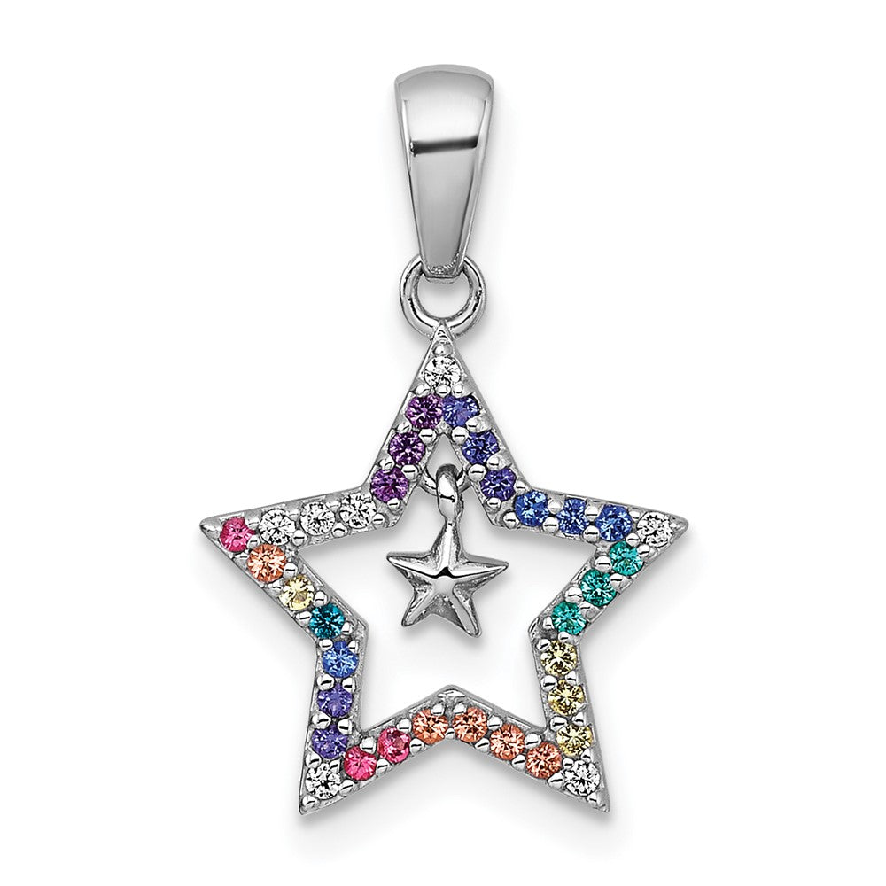 SS RH-pl Multi Color Nano Crystals Star With Mini Star Children's Pendant (0.86 grams)