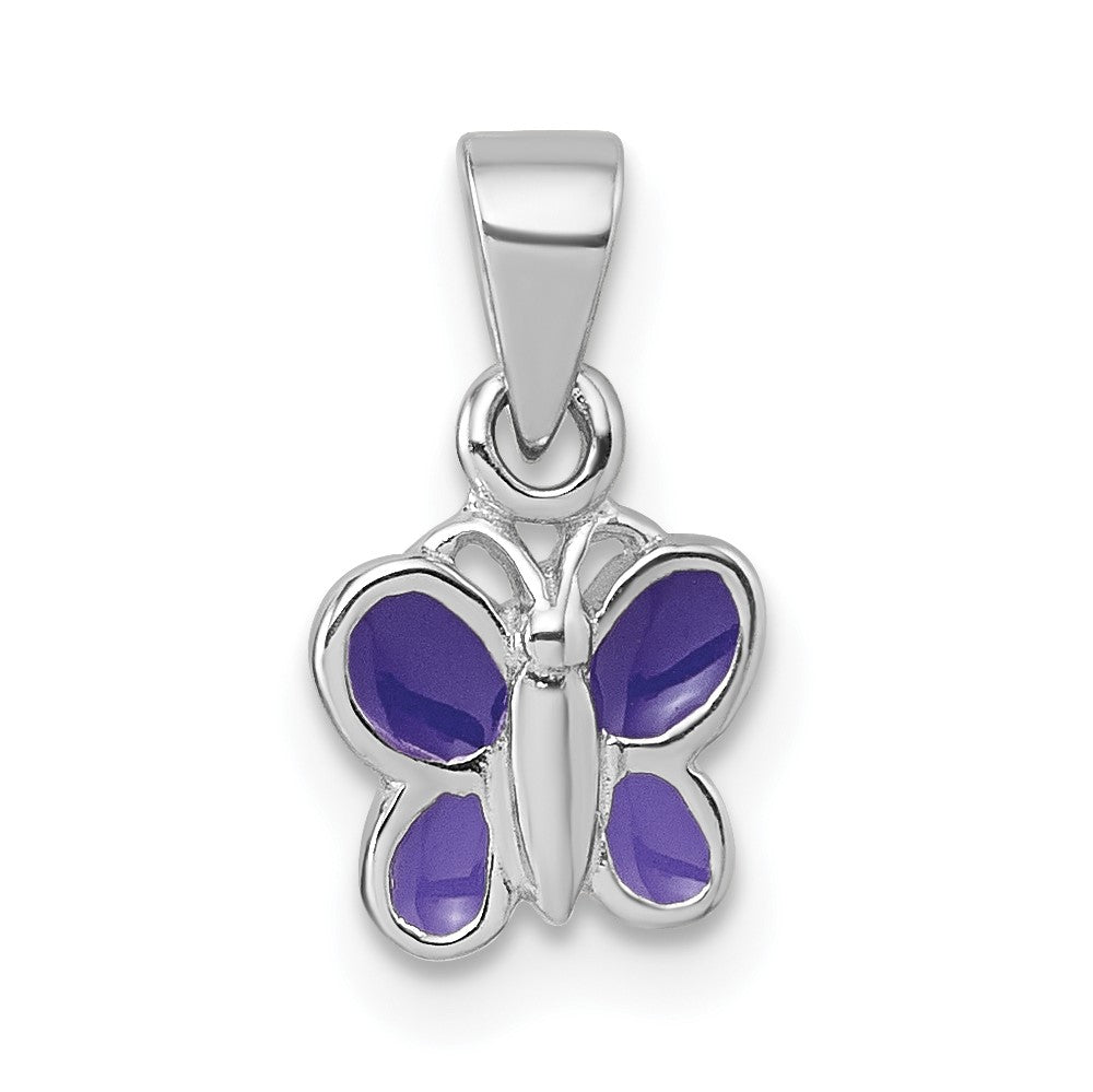 Sterling Silver Rhodium-plated Children's Enamel Butterfly Pendant (0.69 grams)