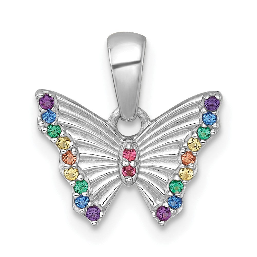 Sterling Silver RH-pl Color Nano Crystals Butterfly Children's Pendant (0.76 grams)