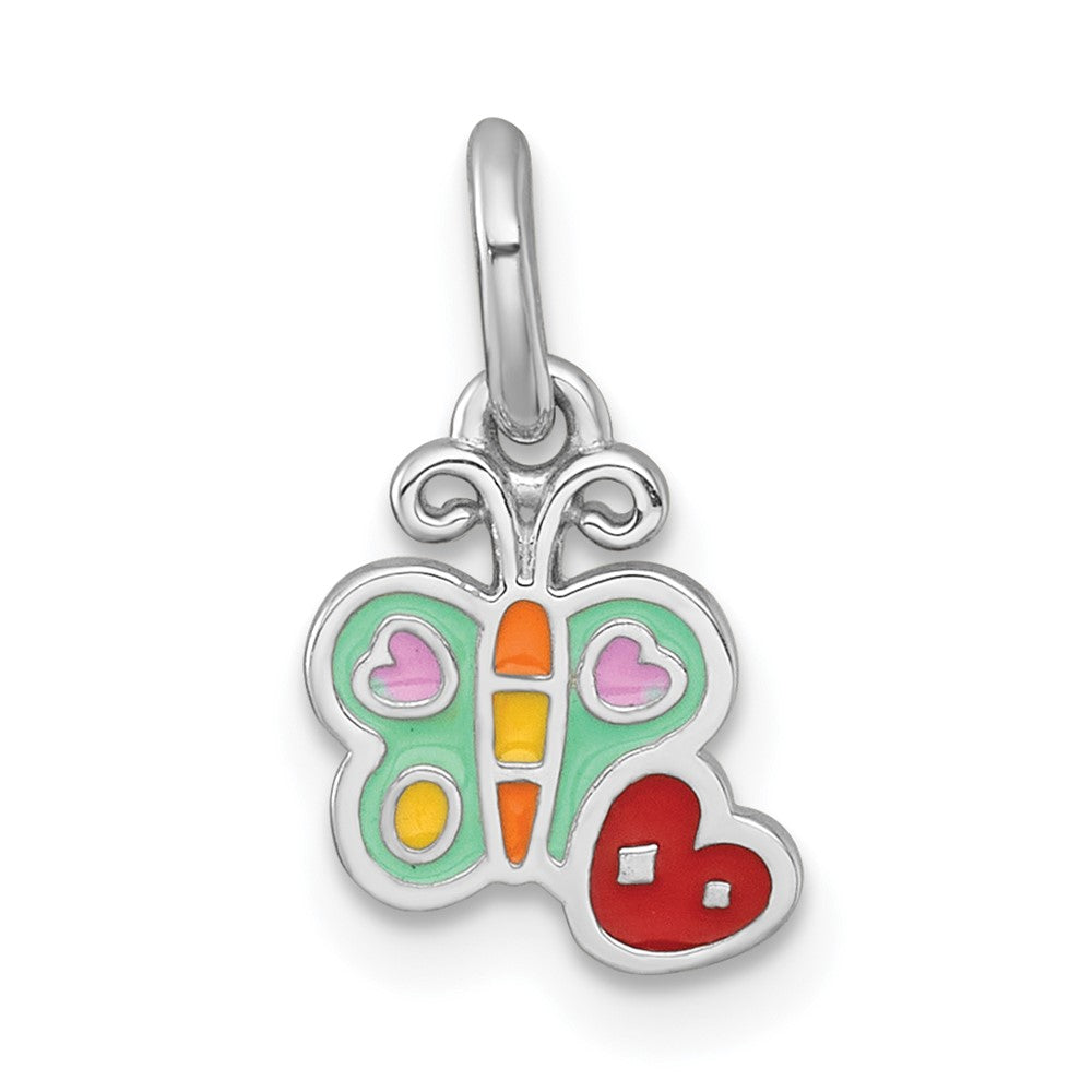 Sterling Silver Rhodium-plated Enamel Butterfly Heart Children's Pendant (0.59 grams)