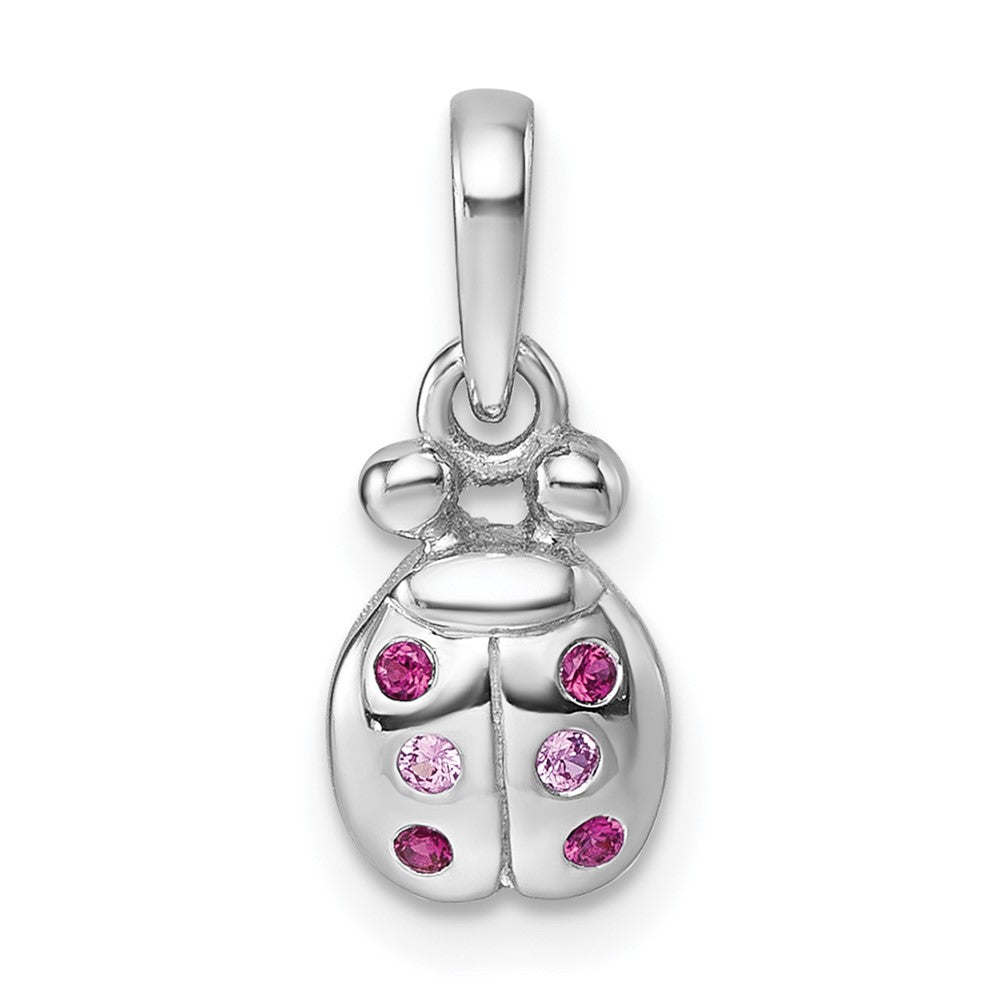 Sterling Silver Rh-plated Children's Pink Red CZ Lady Bug Pendant (0.77 grams)