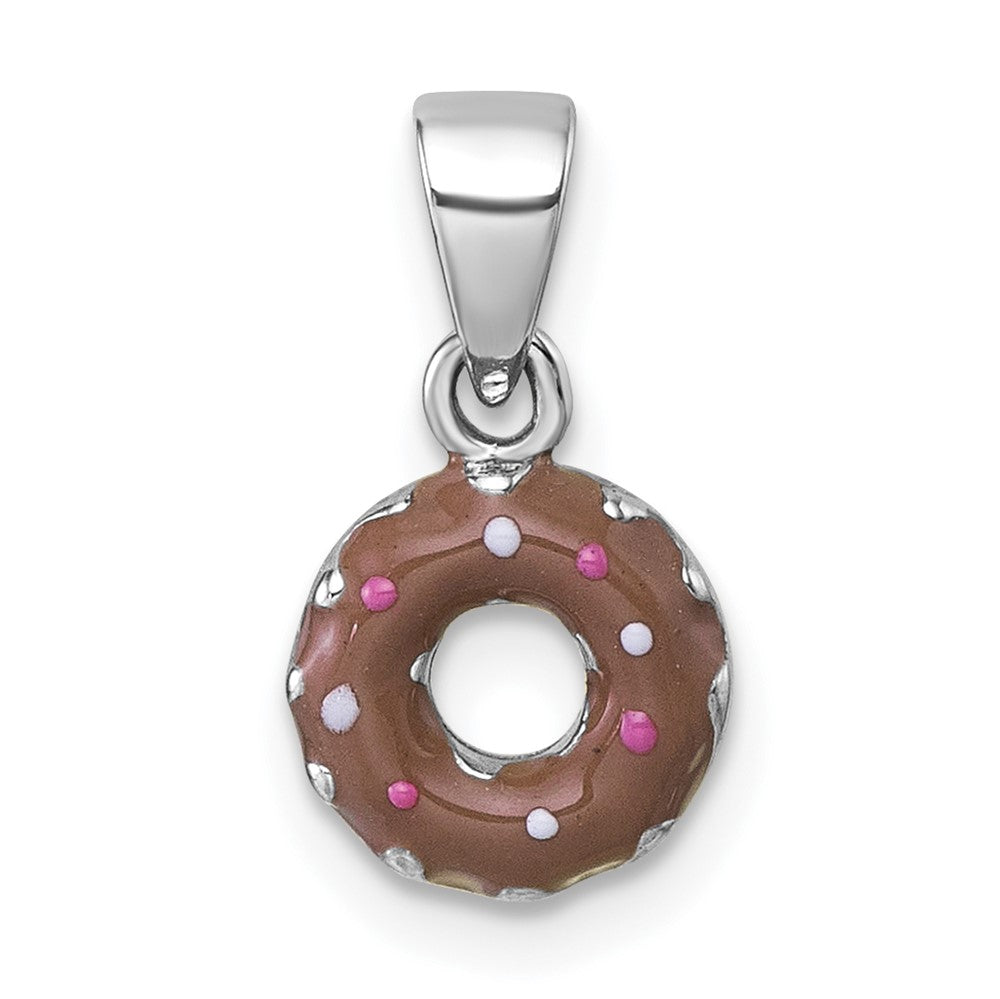 Sterling Silver Rhodium-plated Children's Enamel Donut Pendant (0.85 grams)