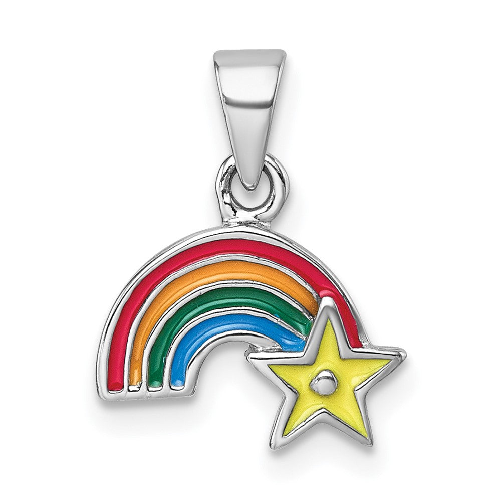 Sterling Silver Rhodium-plated Children's Enamel Rainbow Star Pendant (0.91 grams)