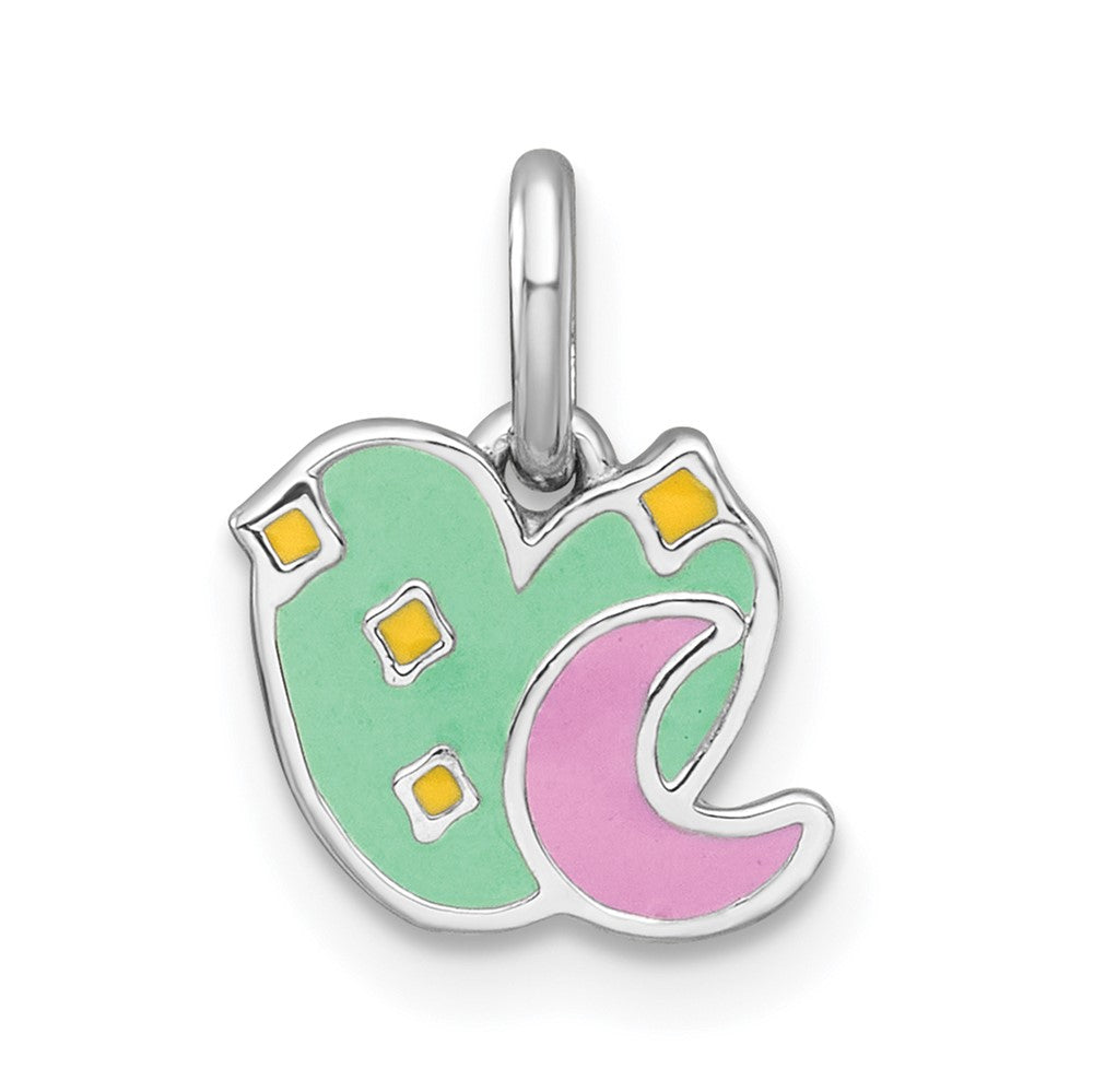 Sterling Silver RH-plated Polished Enamel Heart And Moon Children's Pendant (0.69 grams)