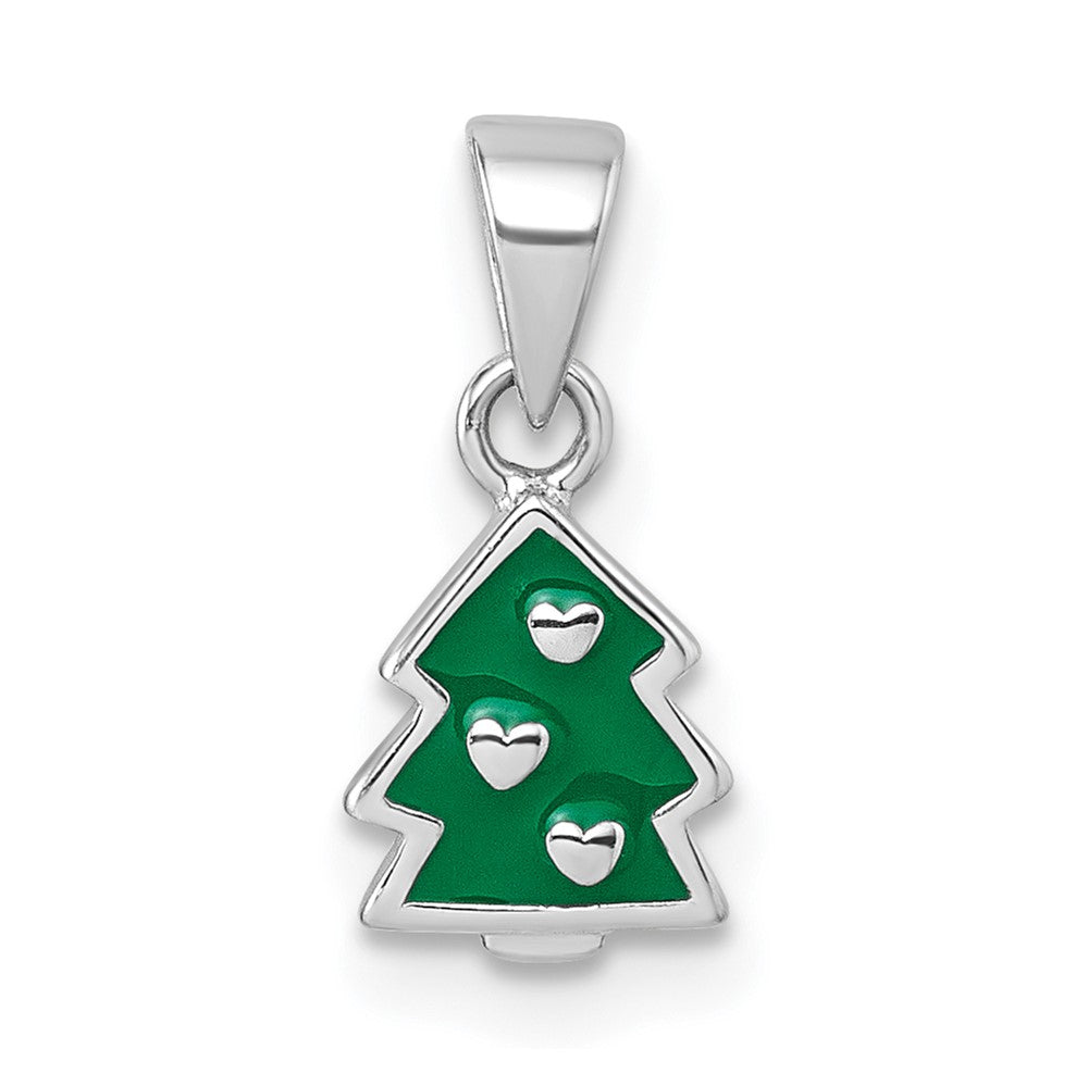 Sterling Silver Rhodium-plated Children's Enamel Christmas Tree Pendant (0.6 grams)