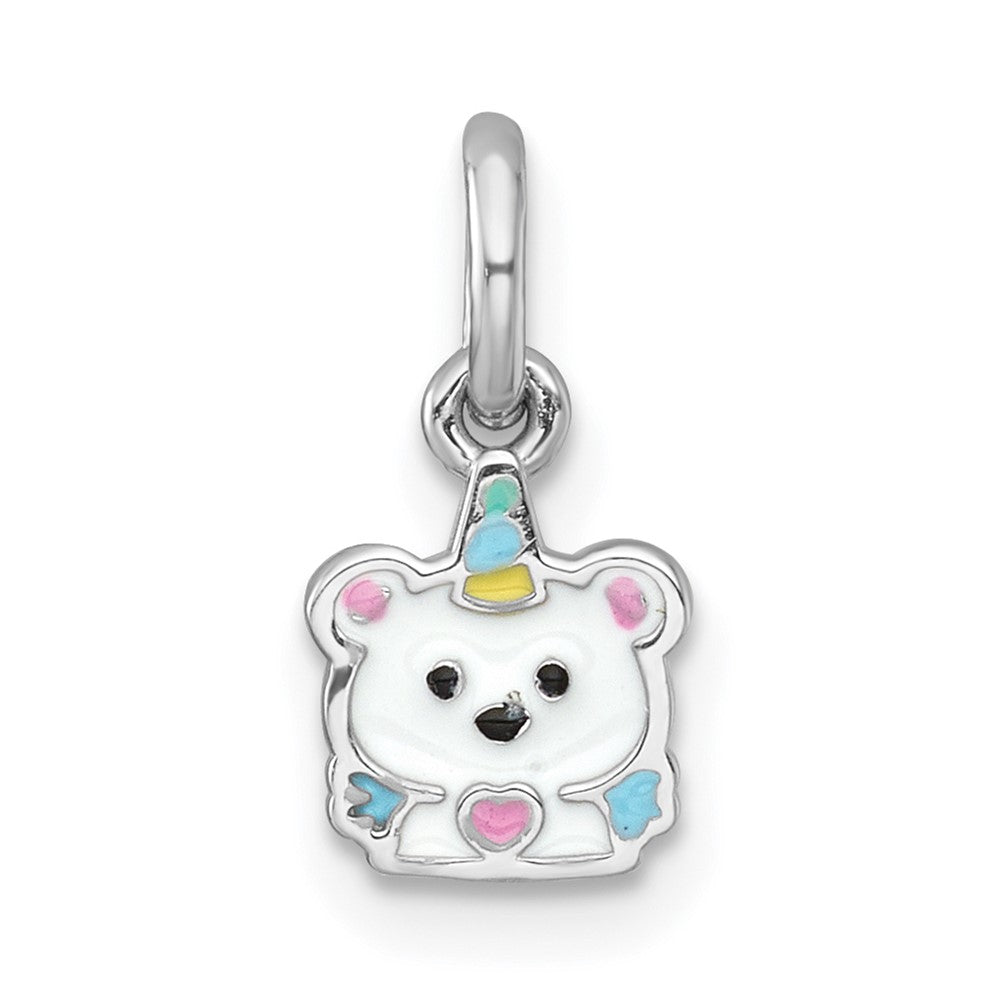 Sterling Silver Rhodium-plated Enamel Unicorn Polar Bear Children's Pendant (0.48 grams)