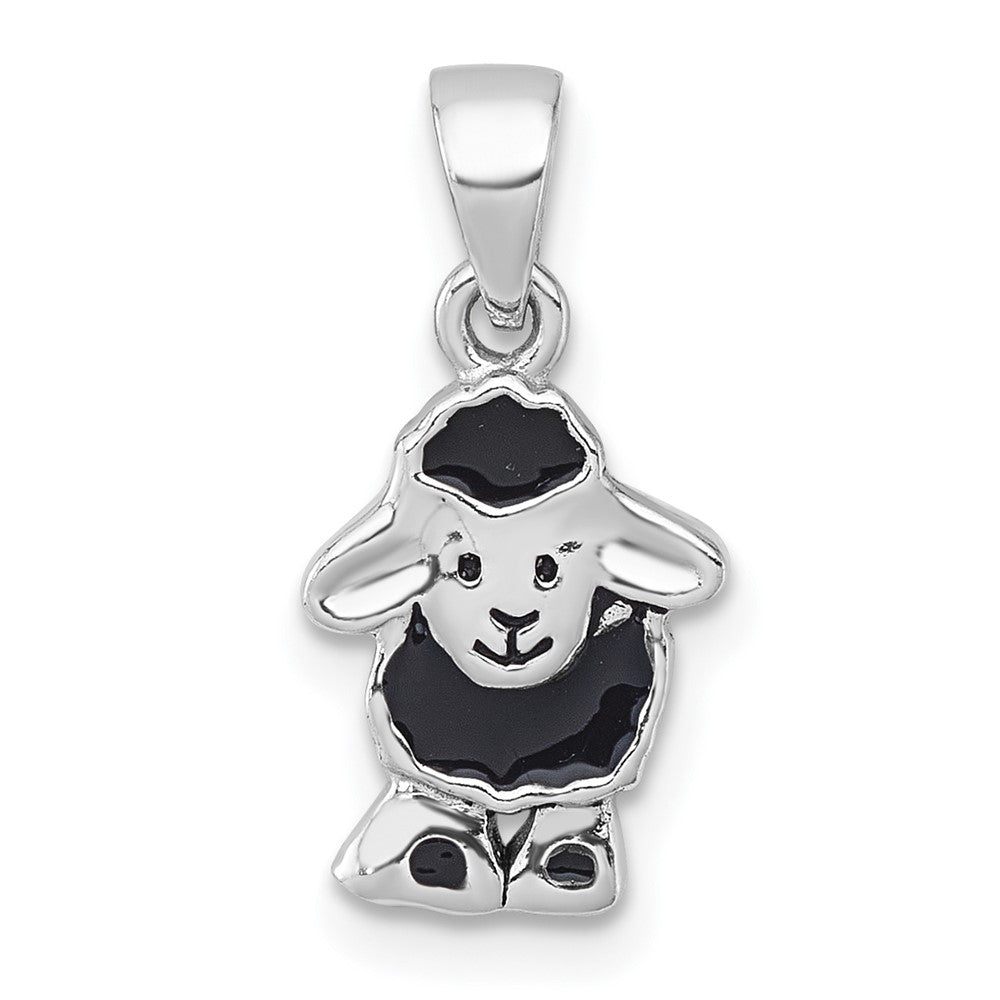 Sterling Silver Rhodium-plated Polished Enamel Black Sheep Pendant (1.2 grams)