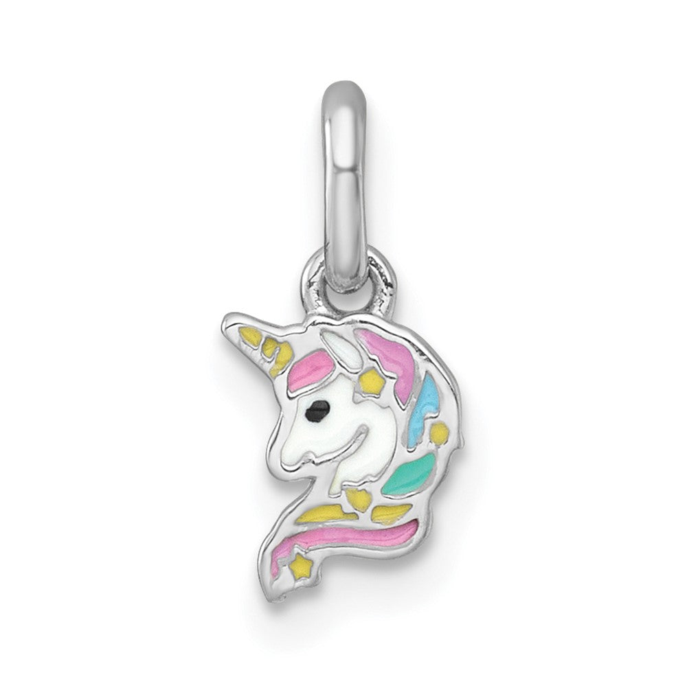 Sterling Silver Rhodium-plated Enamel Unicorn Head Children's Pendant (0.4 grams)