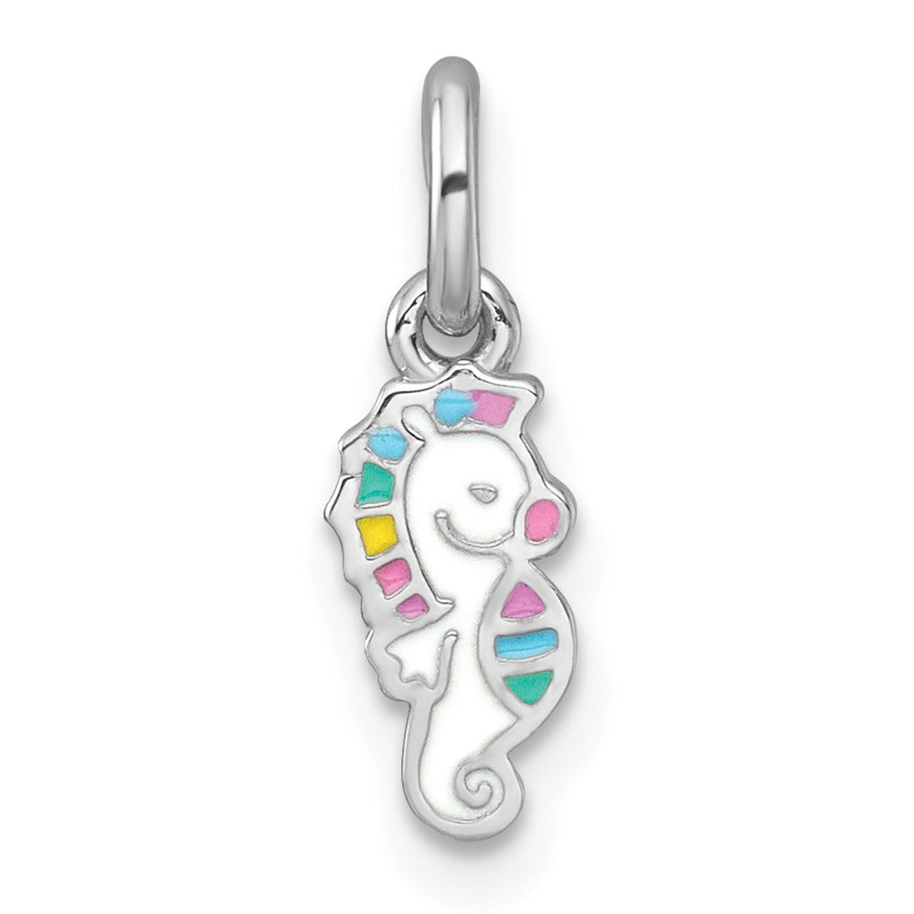 Sterling Silver Rhodium-plated Enamel Seahorse Children's Pendant (0.46 grams)