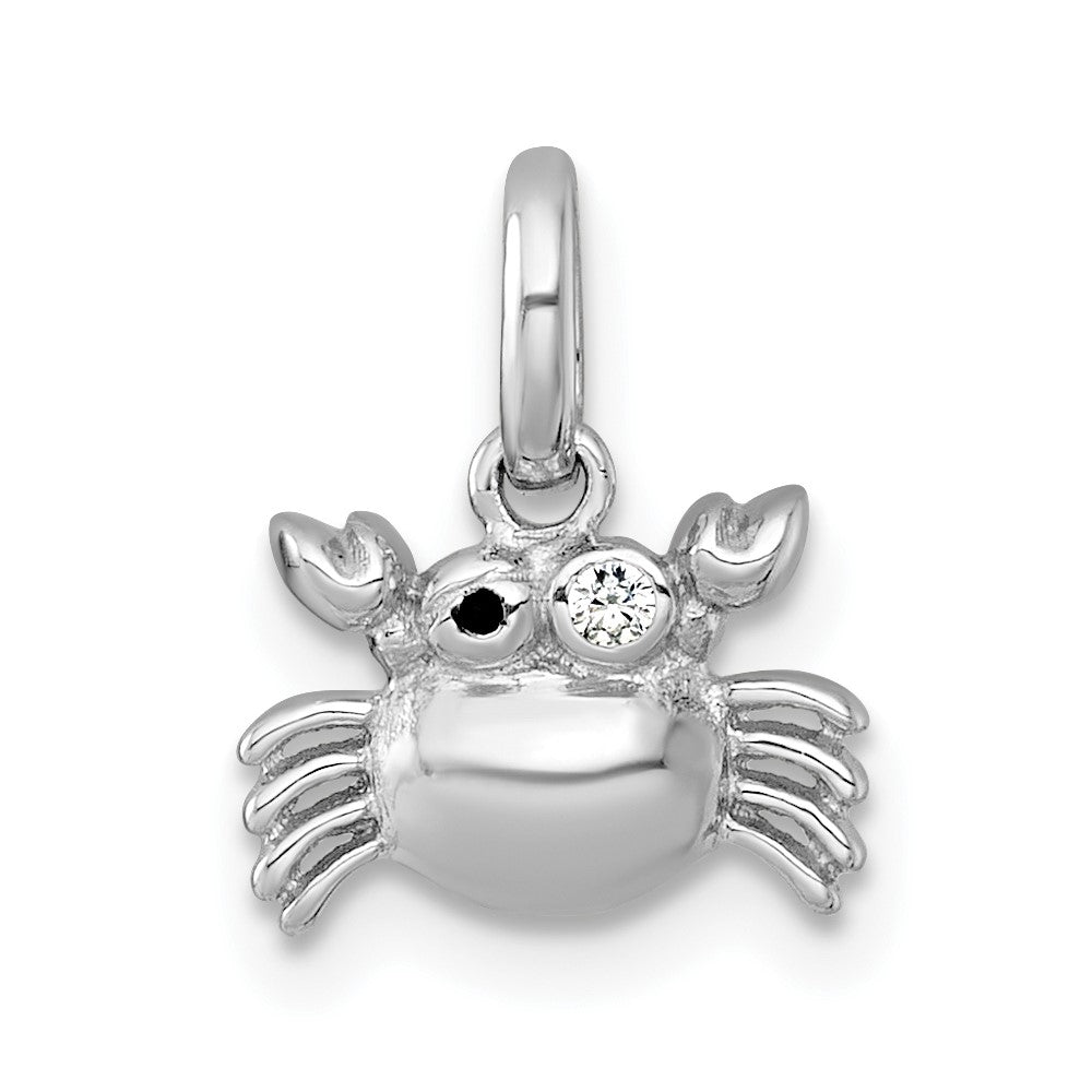 Sterling Silver RH-pl Polished Black Enamel and CZ Crab Children's Pendant (0.8 grams)