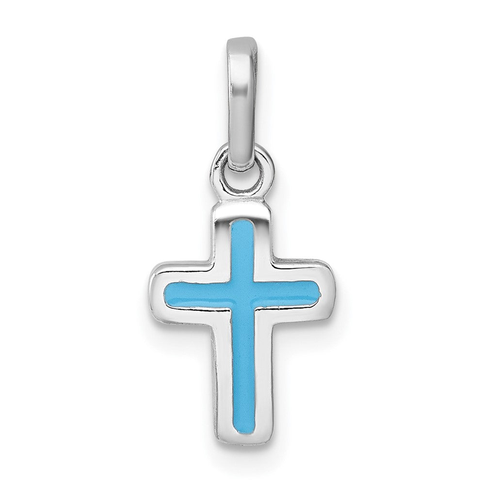 Sterling Silver Rhodium-plated Children's Enamel Blue Cross Pendant (0.79 grams)