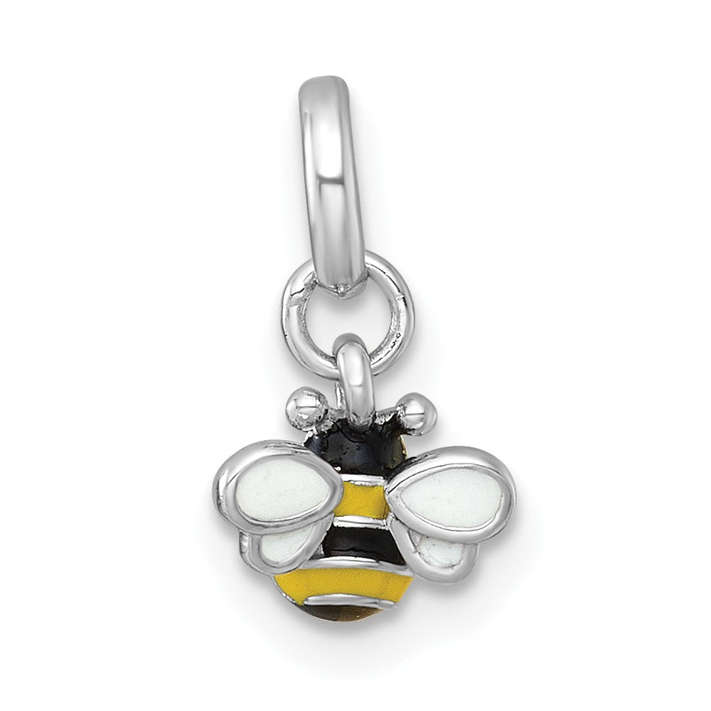 Sterling Silver RH-plated Black and Yellow Enamel Bee Children's Pendant (0.43 grams)