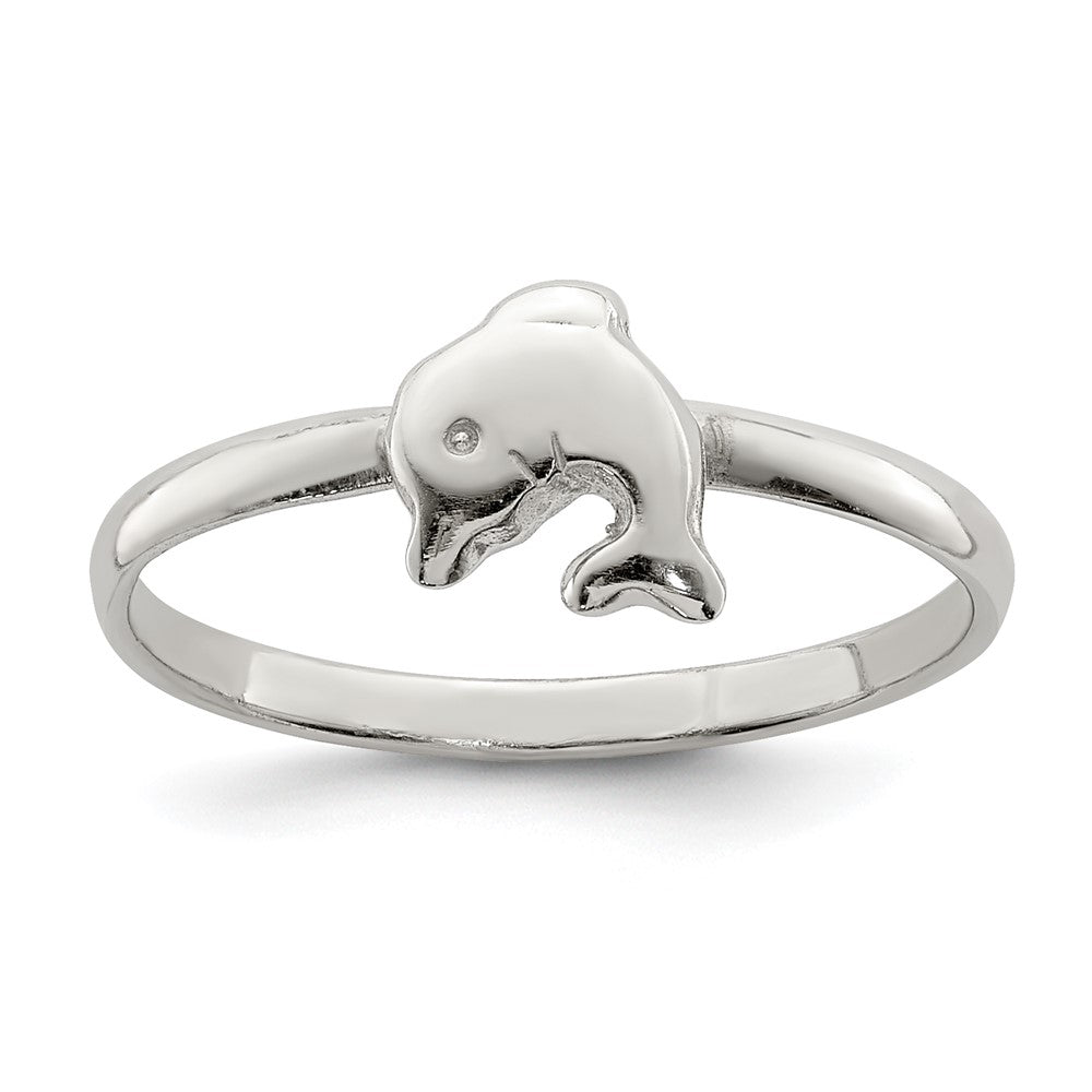 Sterling Silver Rhodium-plated Polished Dolphin Children's Ring (0.68 grams)