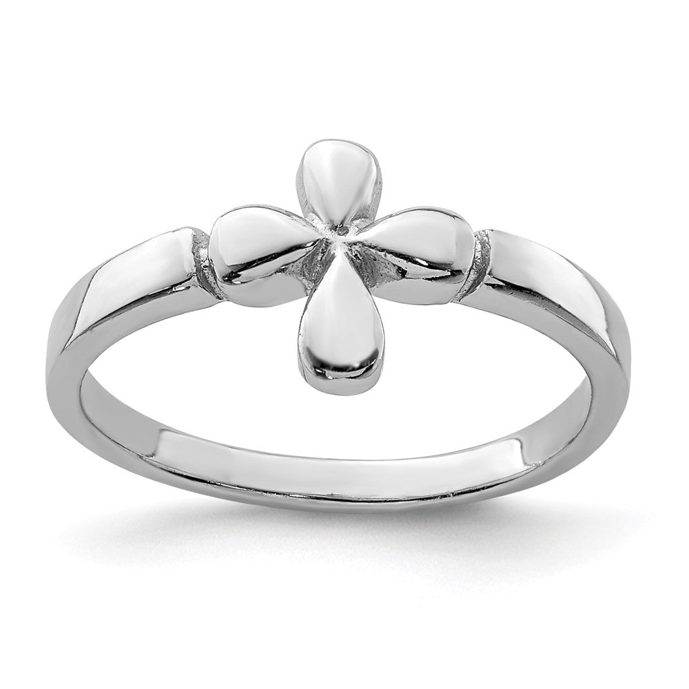 Sterling Silver RH Plated Child's Polished Cross Ring (1.8 grams)