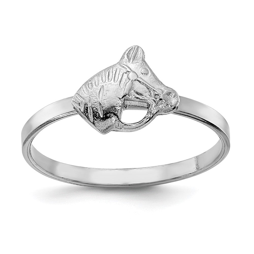 Sterling Silver Rhodium-plated Polished & Textured Horse Children's Ring (1 grams)