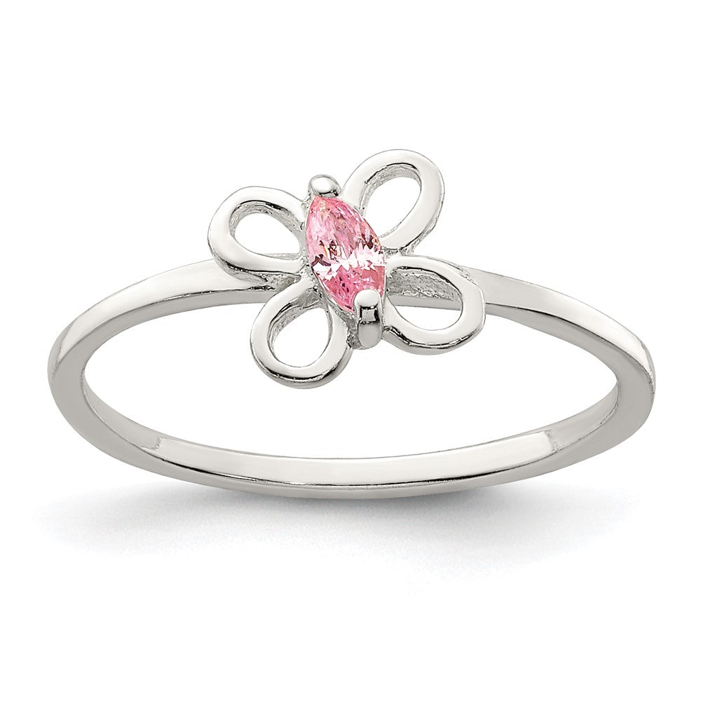 Sterling Silver Polished Pink CZ Butterfly Children's Ring (1 grams)