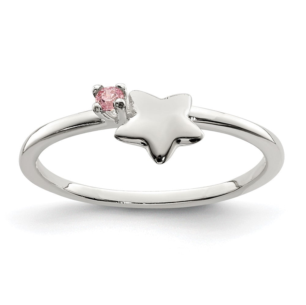 Sterling Silver Polished Pink CZ & Star Children's Ring (0.95 grams)