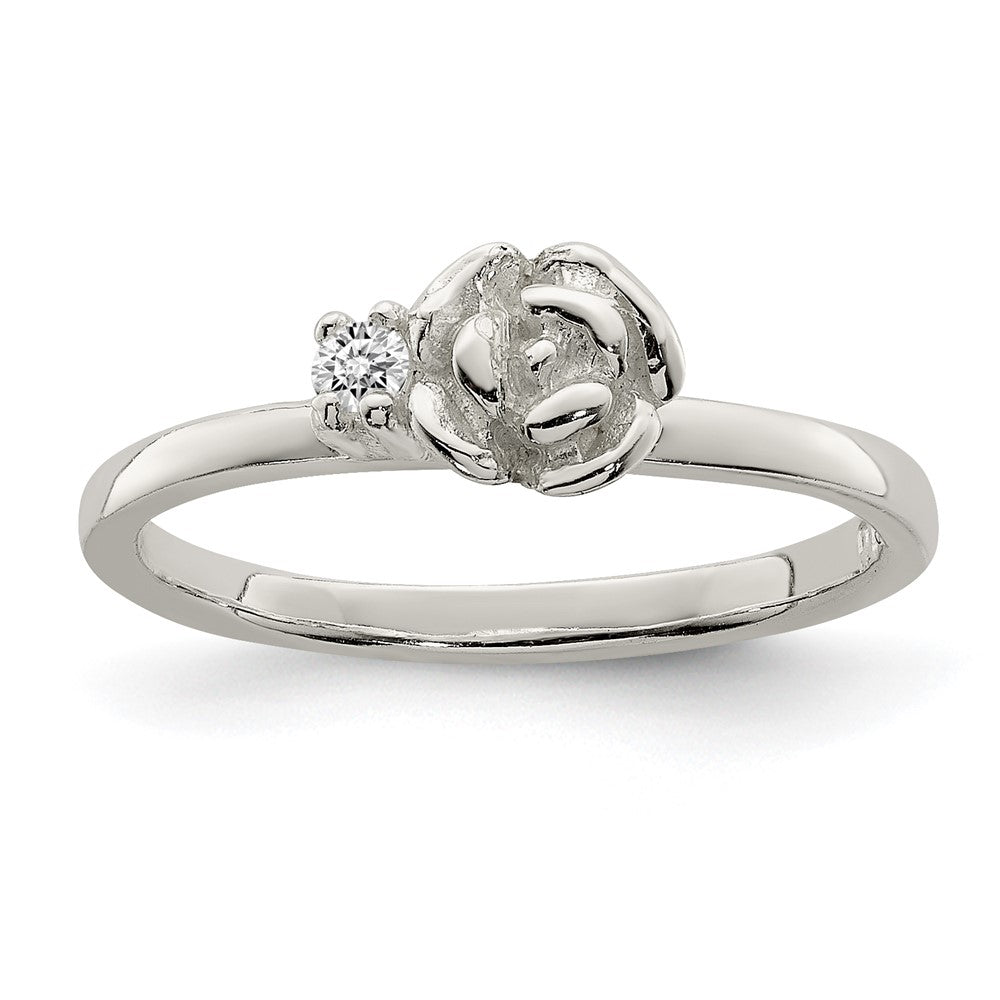 Sterling Silver Clear CZ Rose Kid's Ring (2.6 grams)