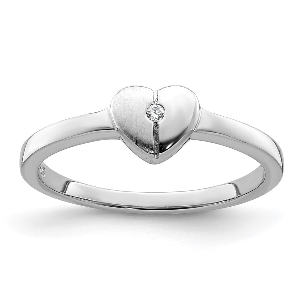 Sterling Silver Rhodium-plated Polished CZ Heart Ring (1.19 grams)