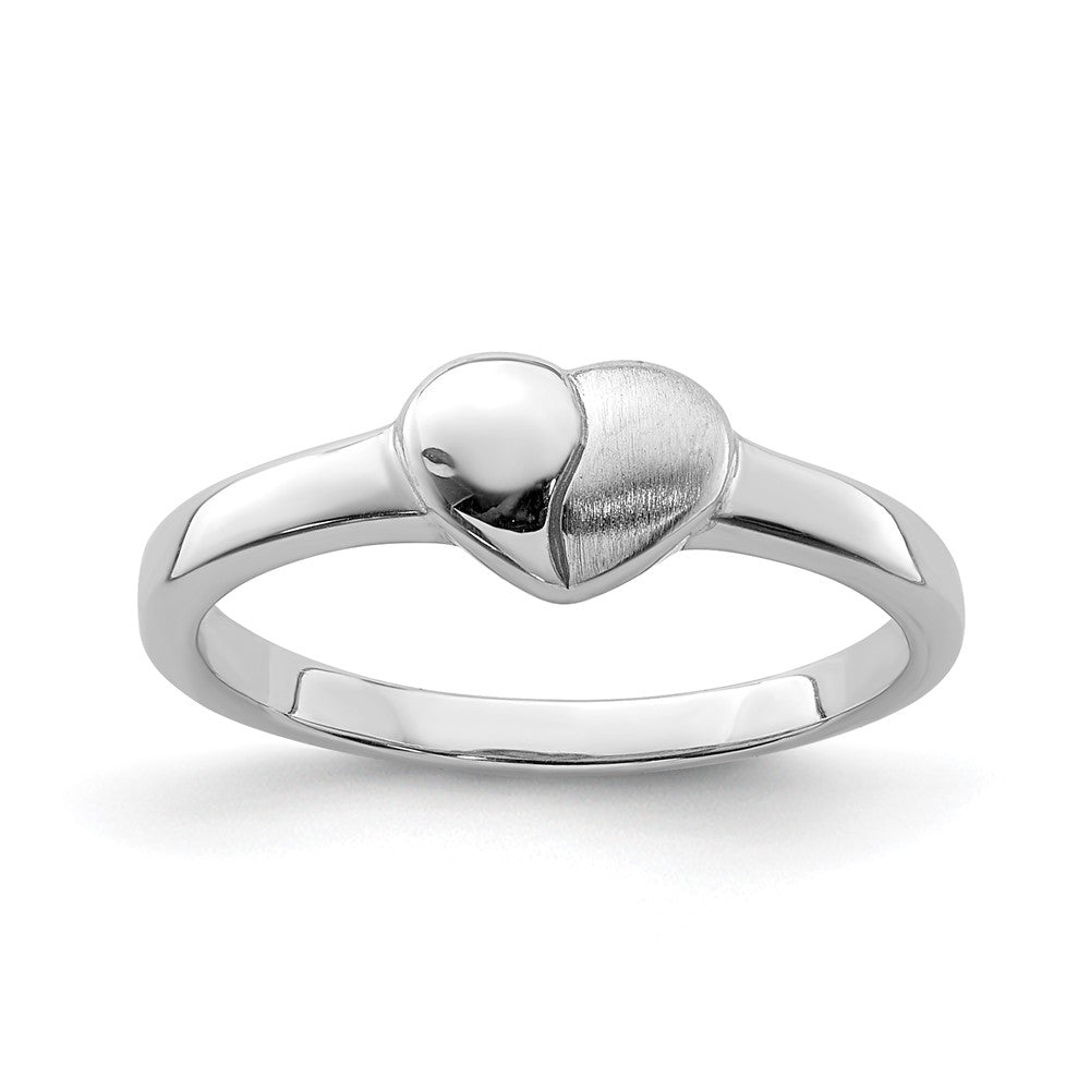 Sterling Silver Rhodium-plated Polished/Satin Heart Ring (1.4 grams)