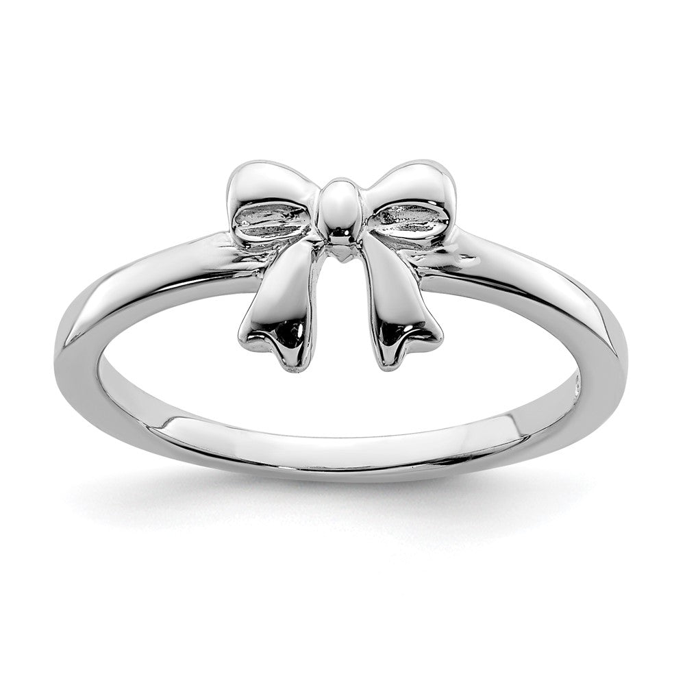 Sterling Silver Rhodium-plated Polished Bow Children's Ring (1.37 grams)