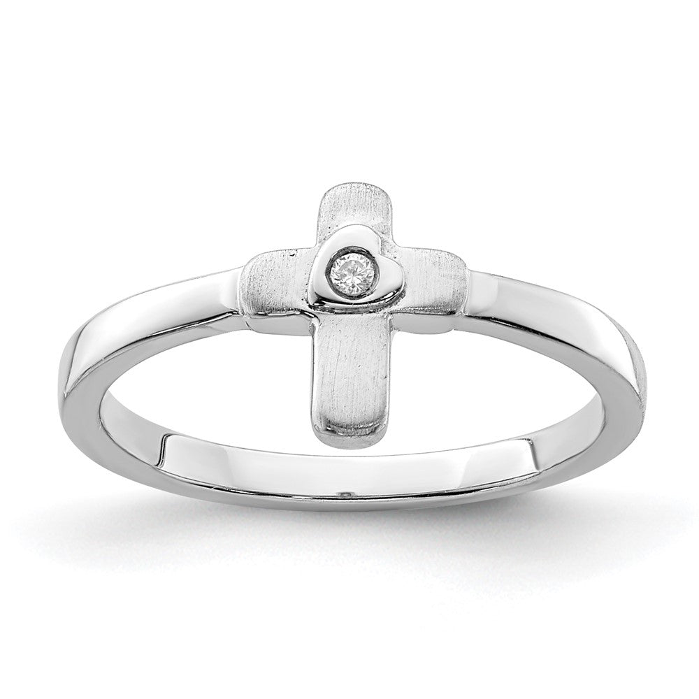 Sterling Silver Rhodium-plated Polished CZ Cross Ring (1.24 grams)