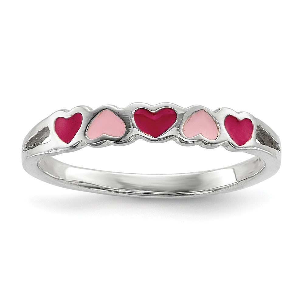 Sterling Silver Rhodium-plated Children's Enameled Hearts Ring (1.1 grams)