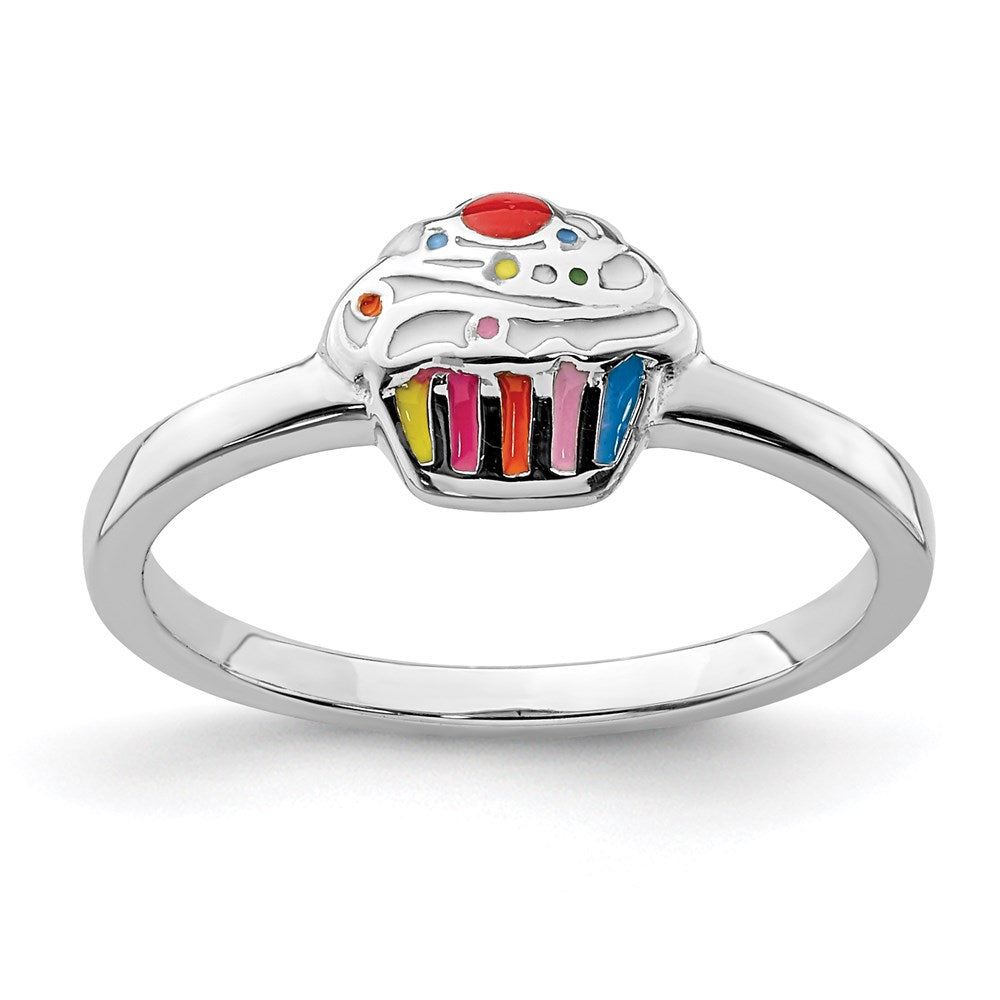 Sterling Silver RH-plated Multi-color Enameled Cupcake Children's Ring (1.45 grams)