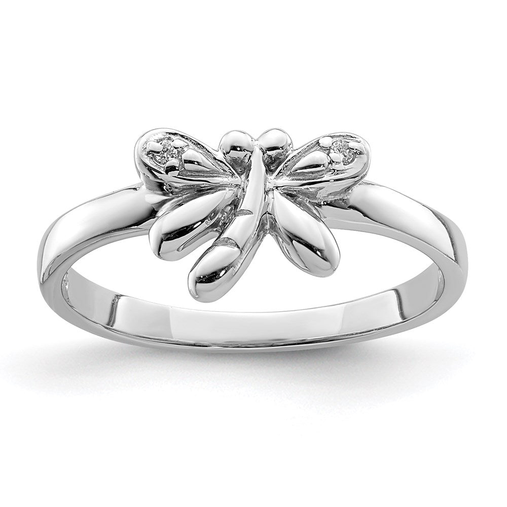 Sterling Silver Rhodium-plated Polished CZ Dragonfly Children's Ring (1.36 grams)