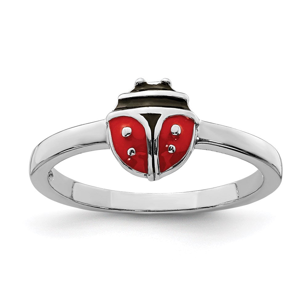 Sterling Silver Rhod-plated Polished & Enameled Ladybug Children's Ring (1.35 grams)